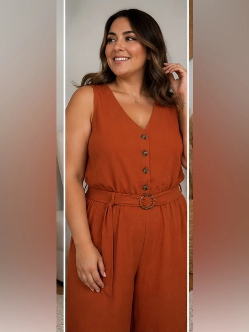 Alice Blue Women’s XL Terracotta Wide Leg Jumpsuit Sleeveless Belted